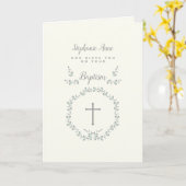 Baptism Blue en Green Leaf Wreate Kaart (Gele Bloem)