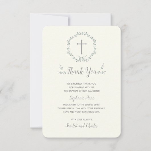 Baptism Blue en Green Leaf Wreate Kaart (Voorkant)