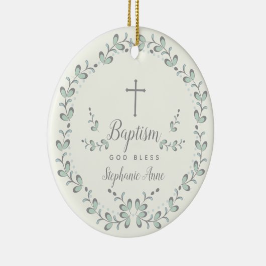 Baptism Blue en Green Leaf Wreate Keramisch Ornament (Rechts)