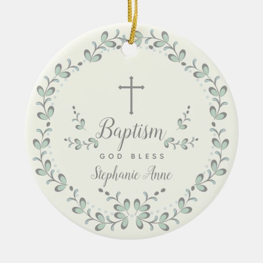 Baptism Blue en Green Leaf Wreate Keramisch Ornament (Voorkant)