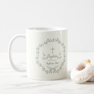 Baptism Blue en Green Leaf Wreate Koffiemok