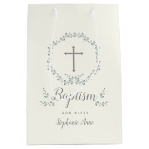 Baptism Blue en Green Leaf Wreate Medium Cadeauzakje