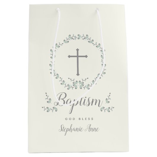 Baptism Blue en Green Leaf Wreate Medium Cadeauzakje (Voorkant)