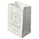 Baptism Blue en Green Leaf Wreate Medium Cadeauzakje (Voorkant Gekanteld)