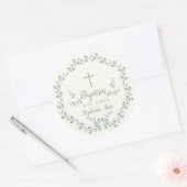 Baptism Blue en Green Leaf Wreate Ronde Sticker (Envelop)
