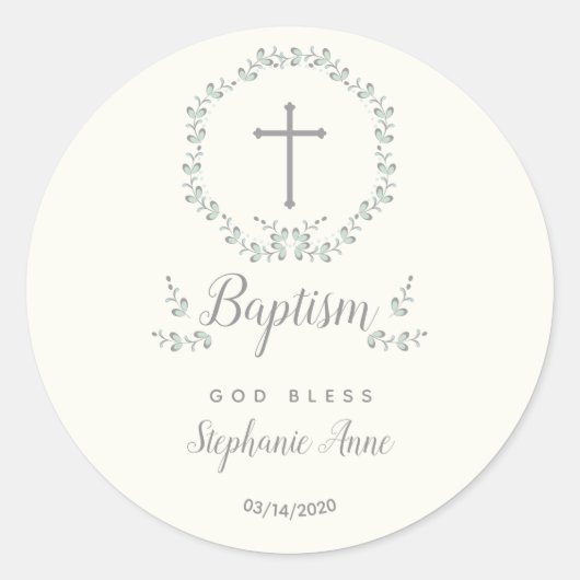 Baptism Blue en Green Leaf Wreate Ronde Sticker (Voorkant)