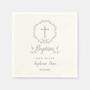 Baptism Blue en Green Leaf Wreate Servet