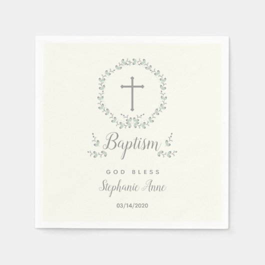 Baptism Blue en Green Leaf Wreate Servet (Voorkant)