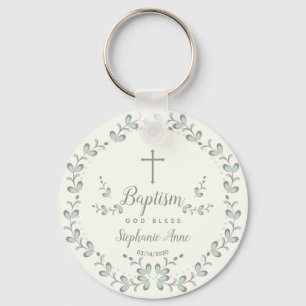 Baptism Blue en Green Leaf Wreate Sleutelhanger