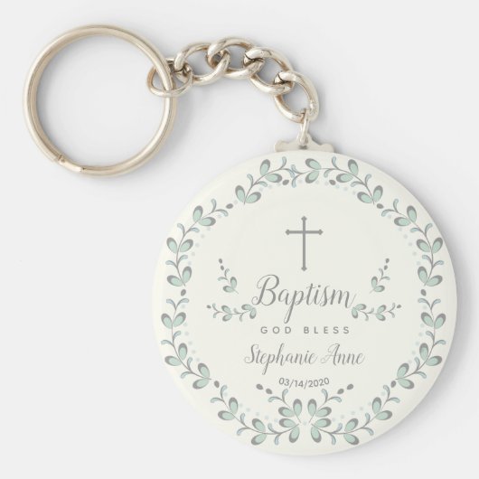 Baptism Blue en Green Leaf Wreate Sleutelhanger (Voorkant)