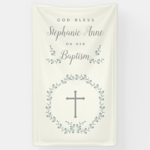 Baptism Blue en Green Leaf Wreate Spandoek