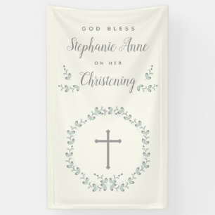 Baptism Blue en Green Leaf Wreate Spandoek
