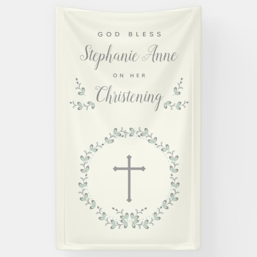 Baptism Blue en Green Leaf Wreate Spandoek (Verticaal)