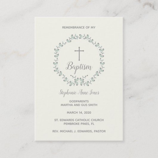 Baptism Blue en Green Leaf Wreate Visitekaartje (Voorkant)