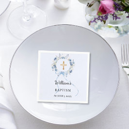 Baptism blue florals wreath boy cross servet