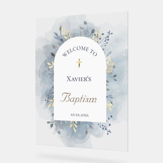 Baptism blue foliage clear welcome sign acryl bord (Hoek)