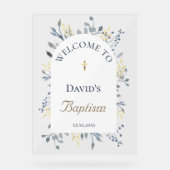Baptism blue foliage clear welcome sign acryl bord (Voorkant)