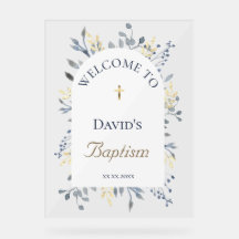 Baptism blue foliage clear welcome sign