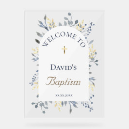 Baptism blue foliage clear welcome sign acryl bord