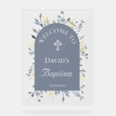 Baptism blue foliage clear welcome sign acryl bord (Voorkant)