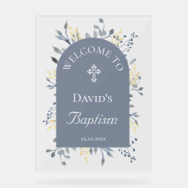 Baptism blue foliage clear welcome sign acryl bord