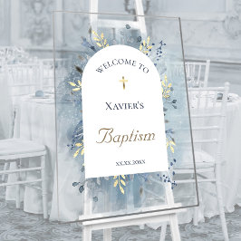 Baptism blue foliage clear welcome sign acryl bord