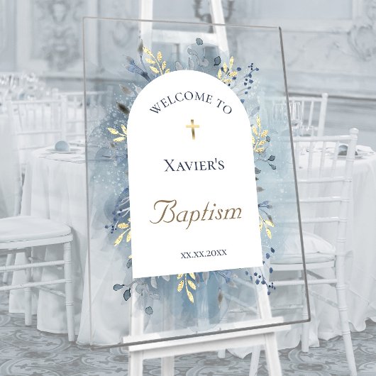Baptism blue foliage clear welcome sign acryl bord