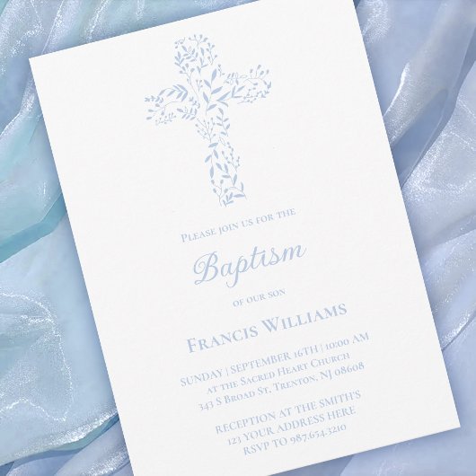 Baptism blue foliage cross  kaart