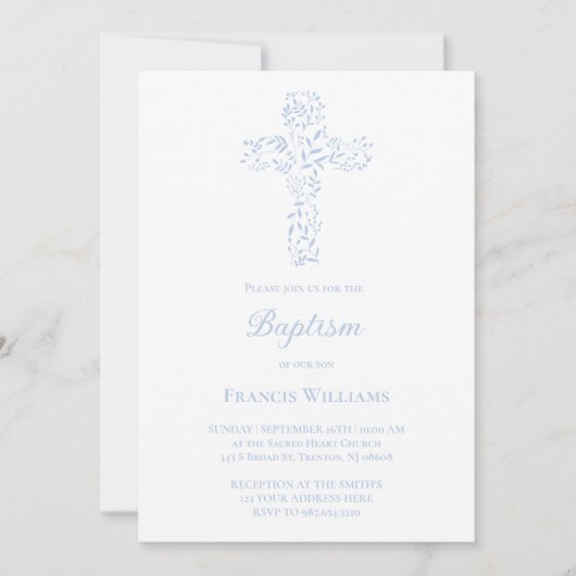 Baptism blue foliage cross kaart (Voorkant)
