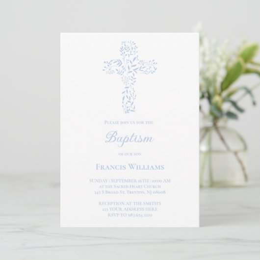Baptism blue foliage cross  kaart (Staand voorkant)
