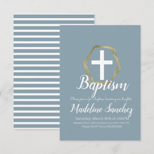 Baptism Blue Gold Dedication Christening Kaart (Voorkant / Achterkant)