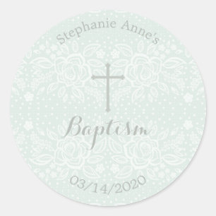 Baptism Blue Opal Delicate Floral Lace Ronde Sticker