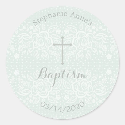 Baptism Blue Opal Delicate Floral Lace Ronde Sticker (Voorkant)