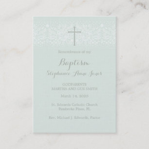 Baptism Blue Opal Delicate Floral Lace Visitekaartje