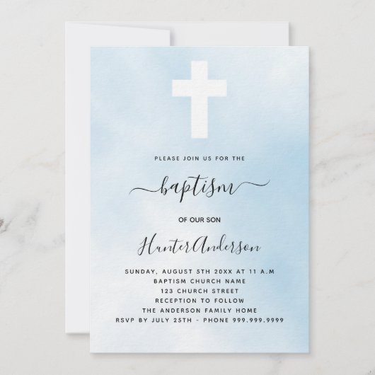 Baptism blue sky boy cross-luxe kaart (Voorkant)
