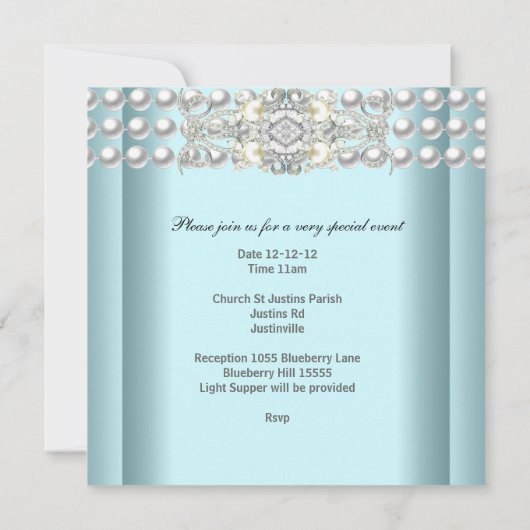 Baptism Blue Tiara Silver White Pearl Diamond Kaart (Achterkant)