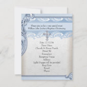 Baptism Blue White Cross Boy Damask christening Kaart (Achterkant)