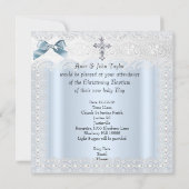 Baptism Blue White Lace Foto Jewel Cross Boy 3 Kaart (Achterkant)