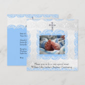 Baptism Blue White Lace Foto Jewel Cross Boy Kaart (Voorkant / Achterkant)
