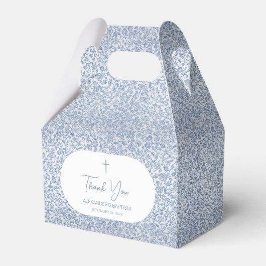 Baptism Blue White Pattern Script Boy Christening Bedankdoosjes (Achterkant)