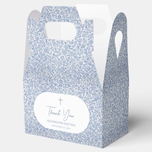 Baptism Blue White Pattern Script Boy Christening Bedankdoosjes (Geopend)