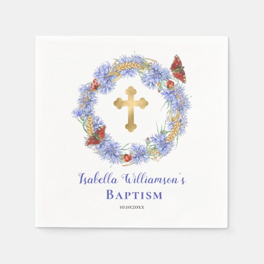 Baptism Blue Wildflower & Butterfly Napkins Servet (Voorkant)
