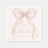 Baptism Blush Pink Bow Pearls Servet (Voorkant)