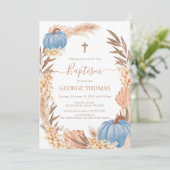 Baptism Boho Pampas arrangement blue Pumpkin Kaart (Staand voorkant)