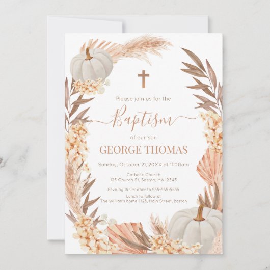Baptism Boho Pampas arrangement white Pumpkin Kaart (Voorkant)