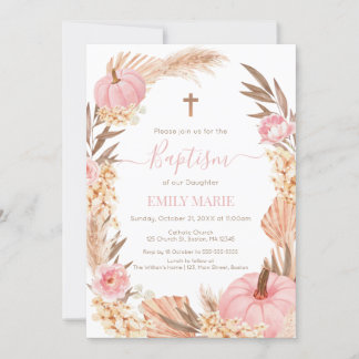 Baptism Boho Pampas Pink Pumpkin Kaart