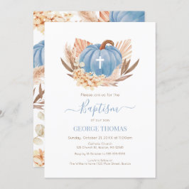 Baptism Boho Pampas Pumpkin blue Kaart