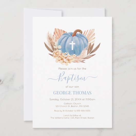 Baptism Boho Pampas Pumpkin blue Kaart (Voorkant)