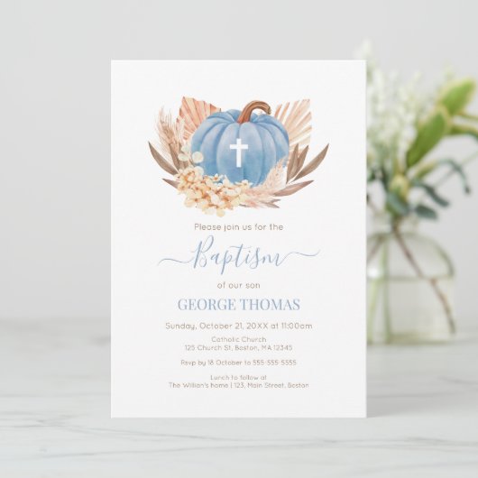 Baptism Boho Pampas Pumpkin blue Kaart (Staand voorkant)