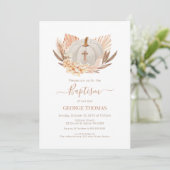Baptism Boho Pampas white Pumpkin Invitation  Kaart (Staand voorkant)